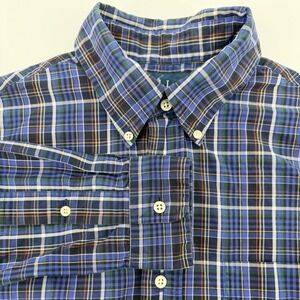 Ralph Lauren Custom Fit Plaid Button Down Shirt Men M Blue Green 100% Cotton